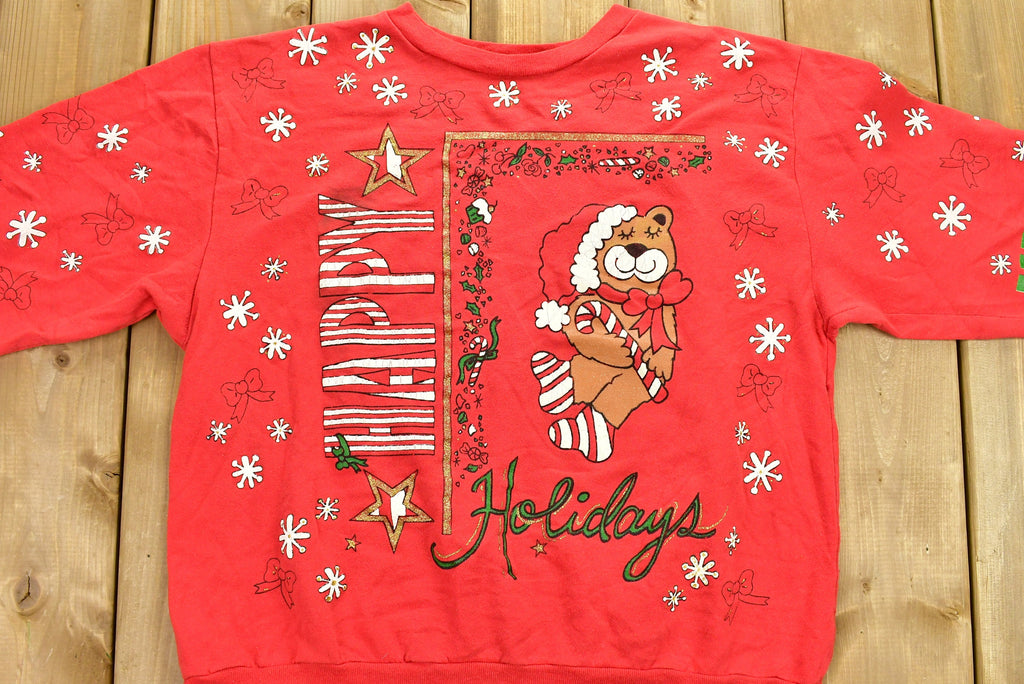 Vintage 1990's Christmas Crewneck Sweater , 90s Holiday Crewneck , Winter Wear , Festive Graphic Print , All Over Print
