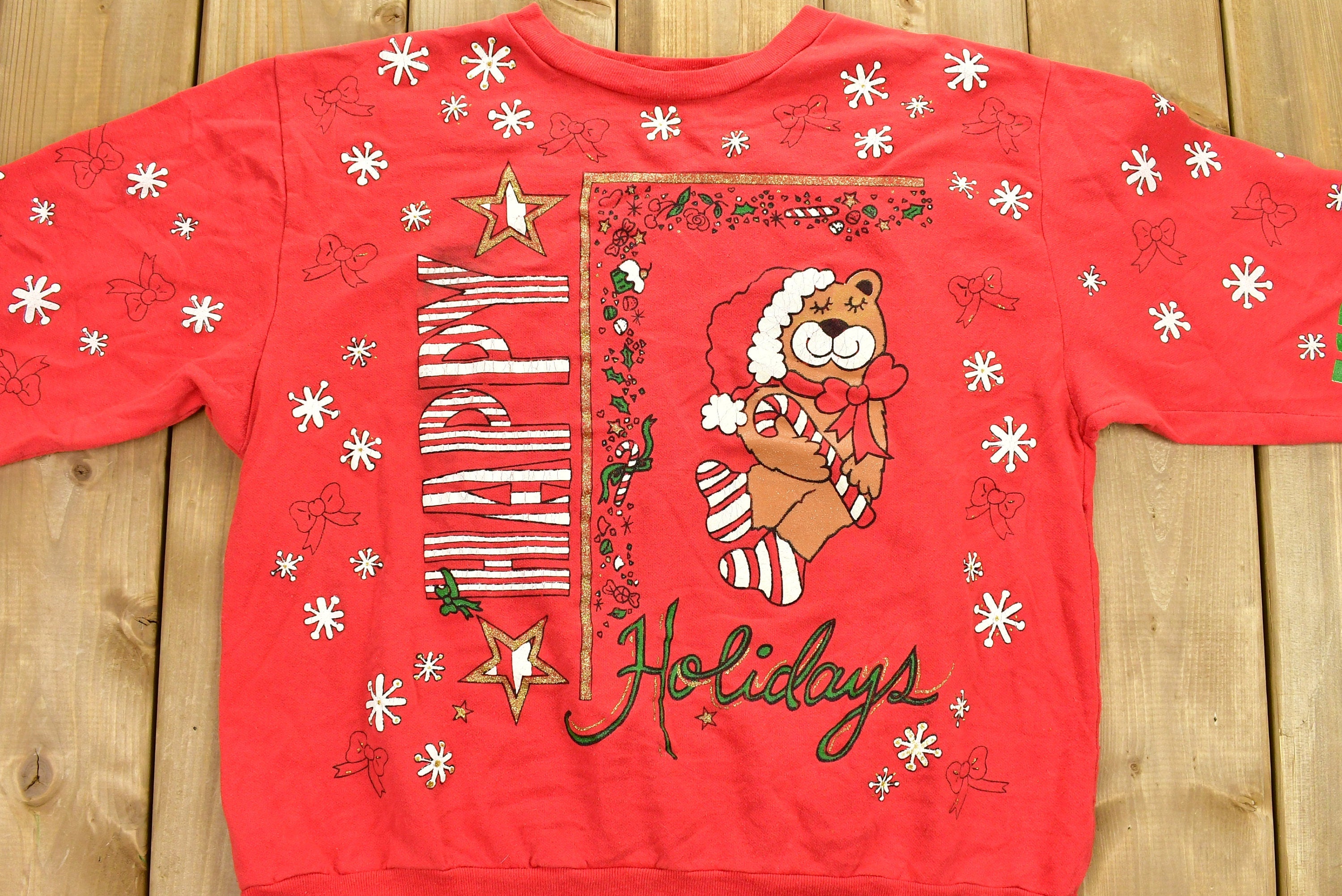 Vintage 1990's Christmas Crewneck Sweater , 90s Holiday Crewneck , Winter Wear , Festive Graphic Print , All Over Print