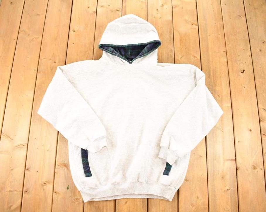 Vintage 1990s Winona Knits Plaid Lined Hoodie Sweatshirt Men's XL