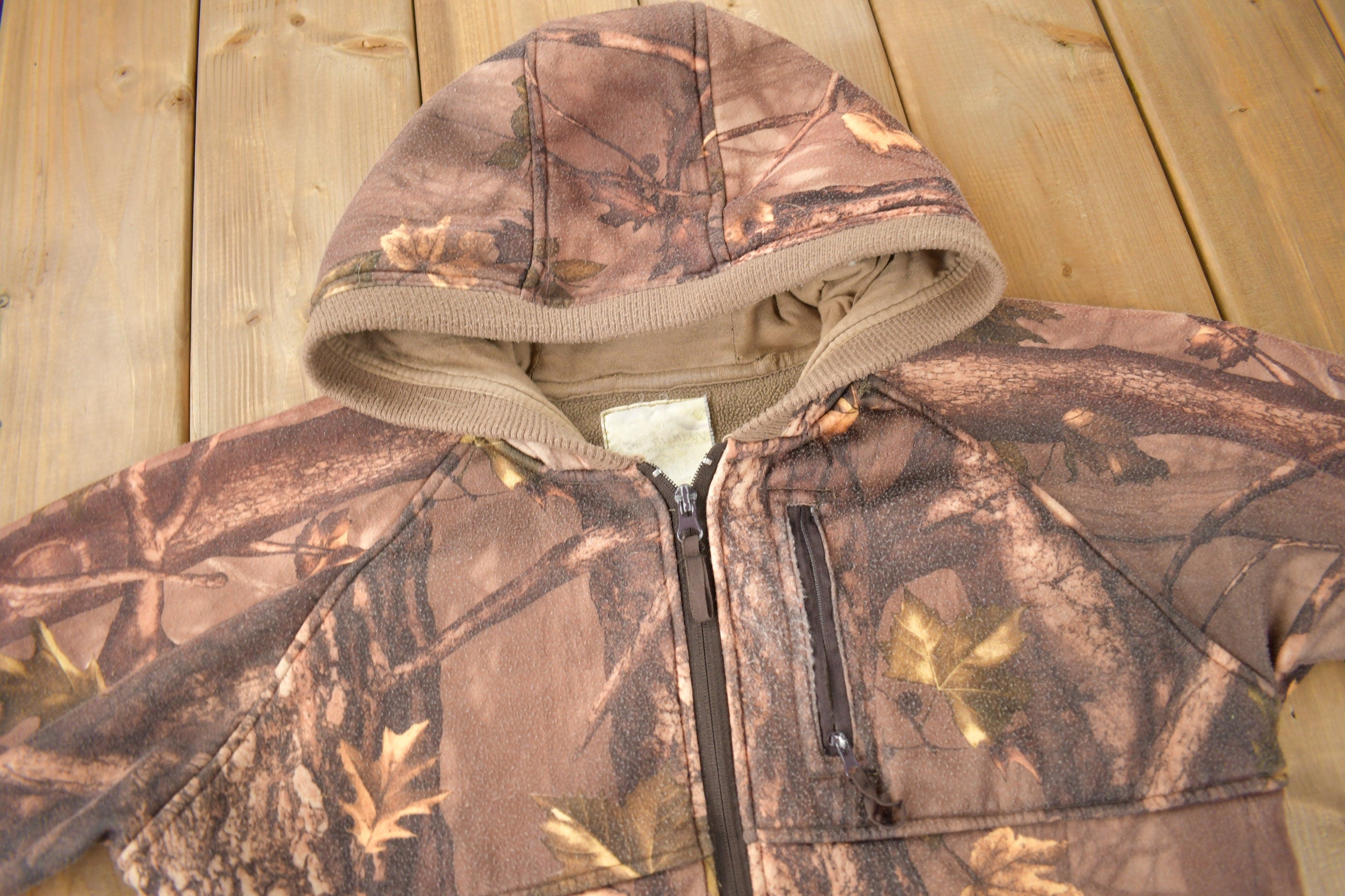 Vintage 1990s Tree Camo Fleece Graphic Hoodie Size Small