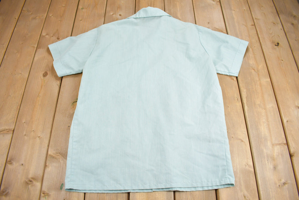 Vintage 1970s Blank Blue Zip Up Shirt  1970s Zip Shirt  True Vintage  Blank Shirt  Short Sleeve  Formal Shirt  Made In USA