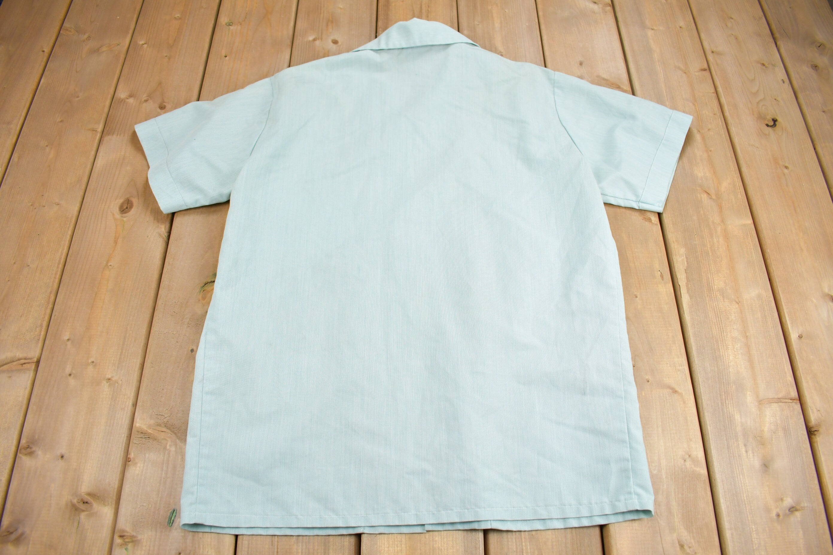 Vintage 1970s Blank Blue Zip Up Shirt  1970s Zip Shirt  True Vintage  Blank Shirt  Short Sleeve  Formal Shirt  Made In USA