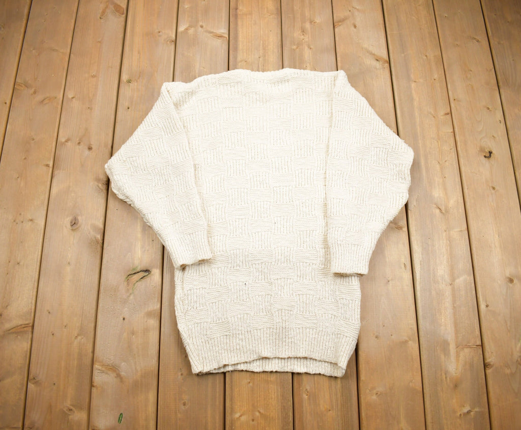 Vintage 1990s White Cable Knit Crewneck Sweater