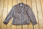 Vintage 1990s Talbots Brown Leather Collared Bomber Jacket Made In USA