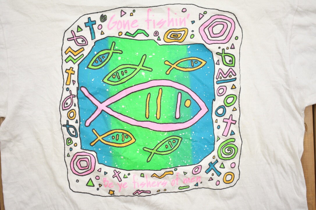 Vintage 1990s Fish Theme Single Stitch Religious T-Shirt