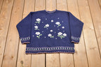 Vintage Plaid Moose Floral Knitted Sweater