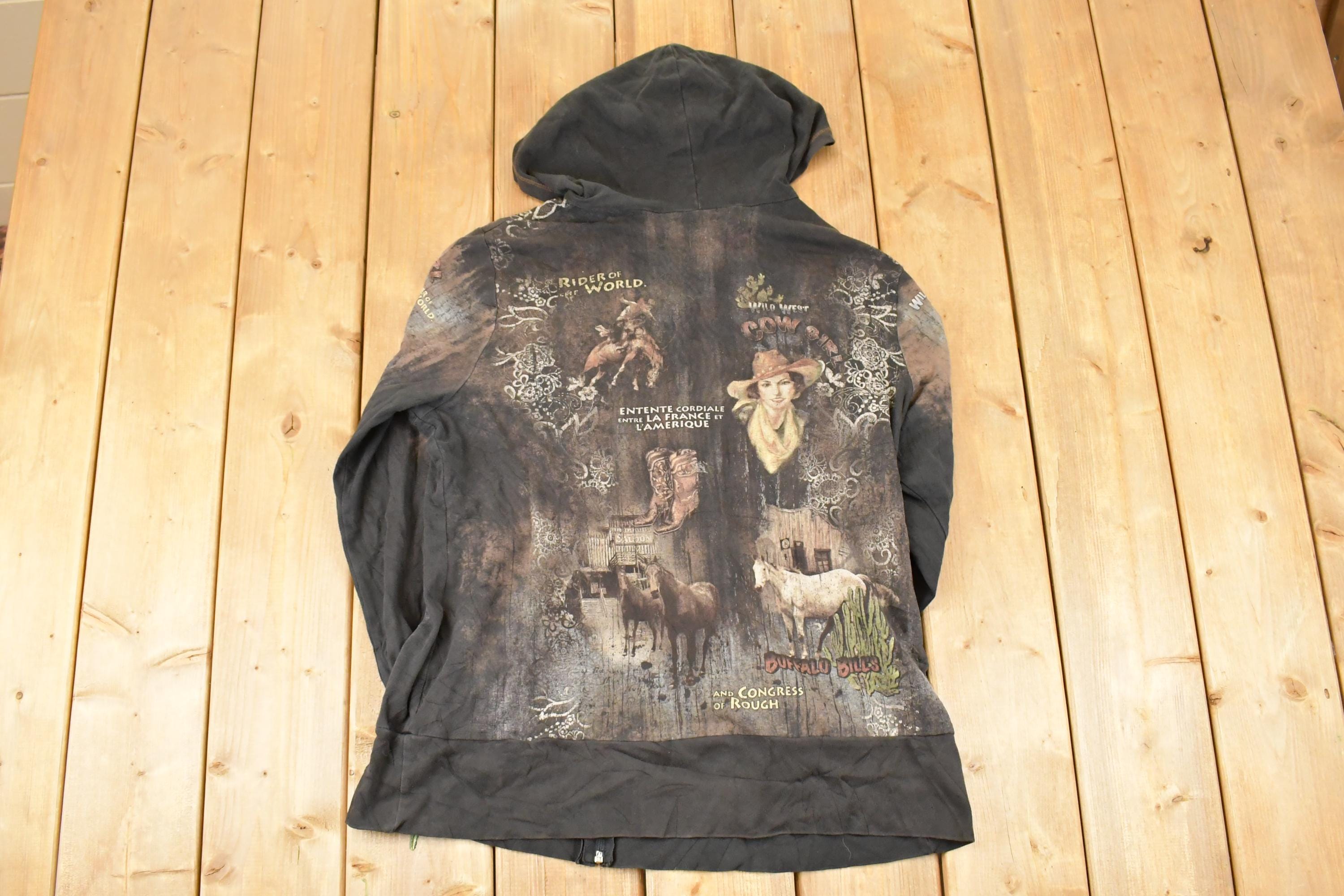 Vintage Y2K Buffalo Bill AOP Zip Up Hoodie Shirt Womens L