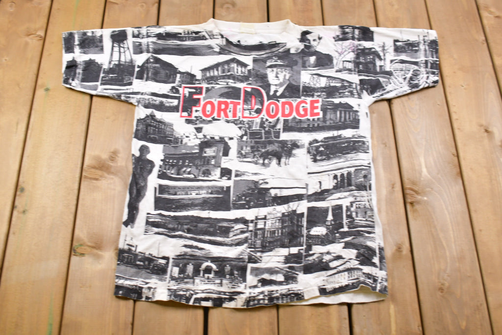 Vintage 1990s Fort Dodge All Over Print Graphic T-Shirt
