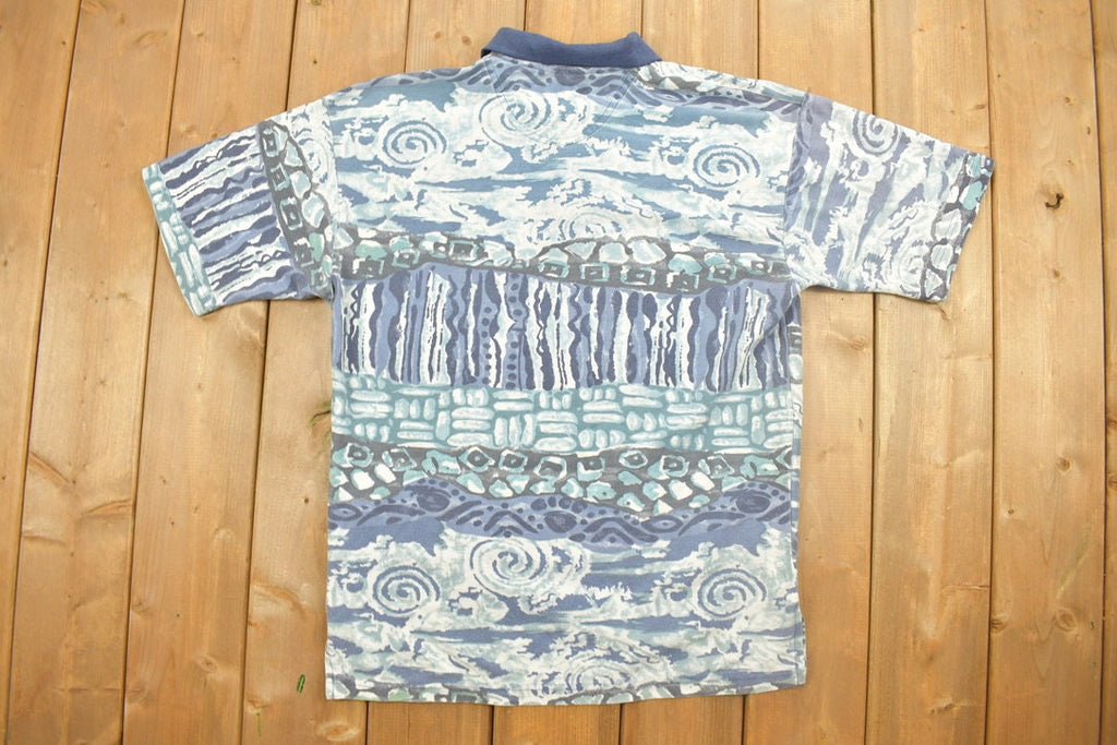 Vintage 1990s Bugle Boy Beach All Over Print Collared Polo Shirt