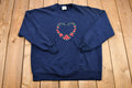 Vintage 1990s Embroidered Floral Heart Crewneck Sweatshirt  Granny Sweater  Vintage Sweatshirt  Jerzees  90s Pullover  Made in USA