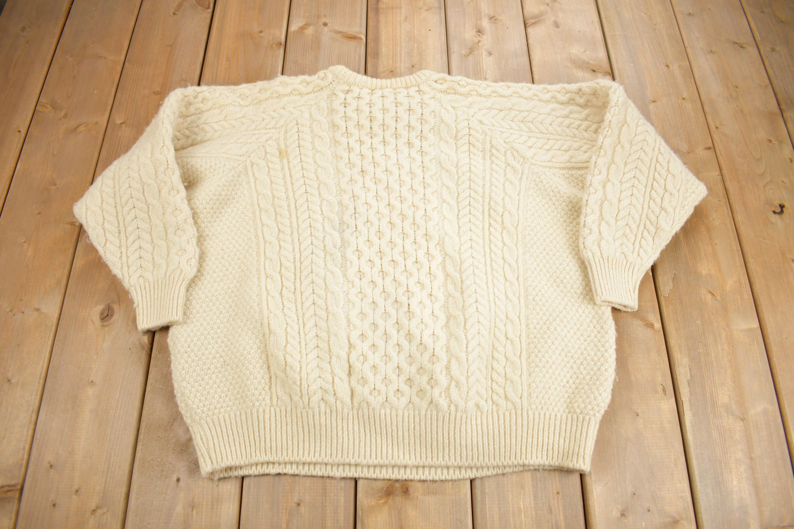 Vintage 1960s Carraig Donn 100% Wool 3D Cable Knit Sweater  Made In Ireland  True Vintage  Winter Sweater