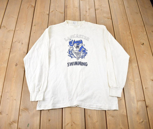 Vintage 1990s Lancaster Swimming Graphic Long T Shirt Made In USA Size XL