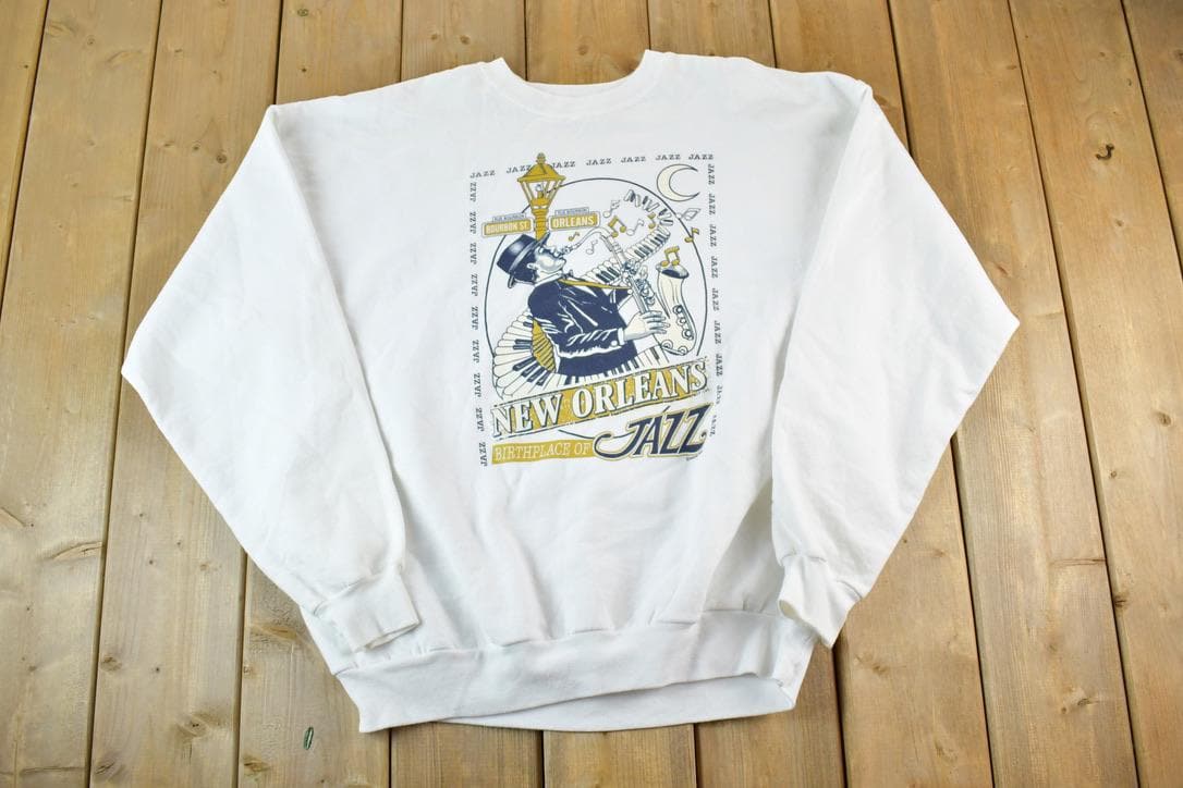 Vintage 1990s New Orleans Jazz Souvenir Crewneck Sweatshirt Made In USA