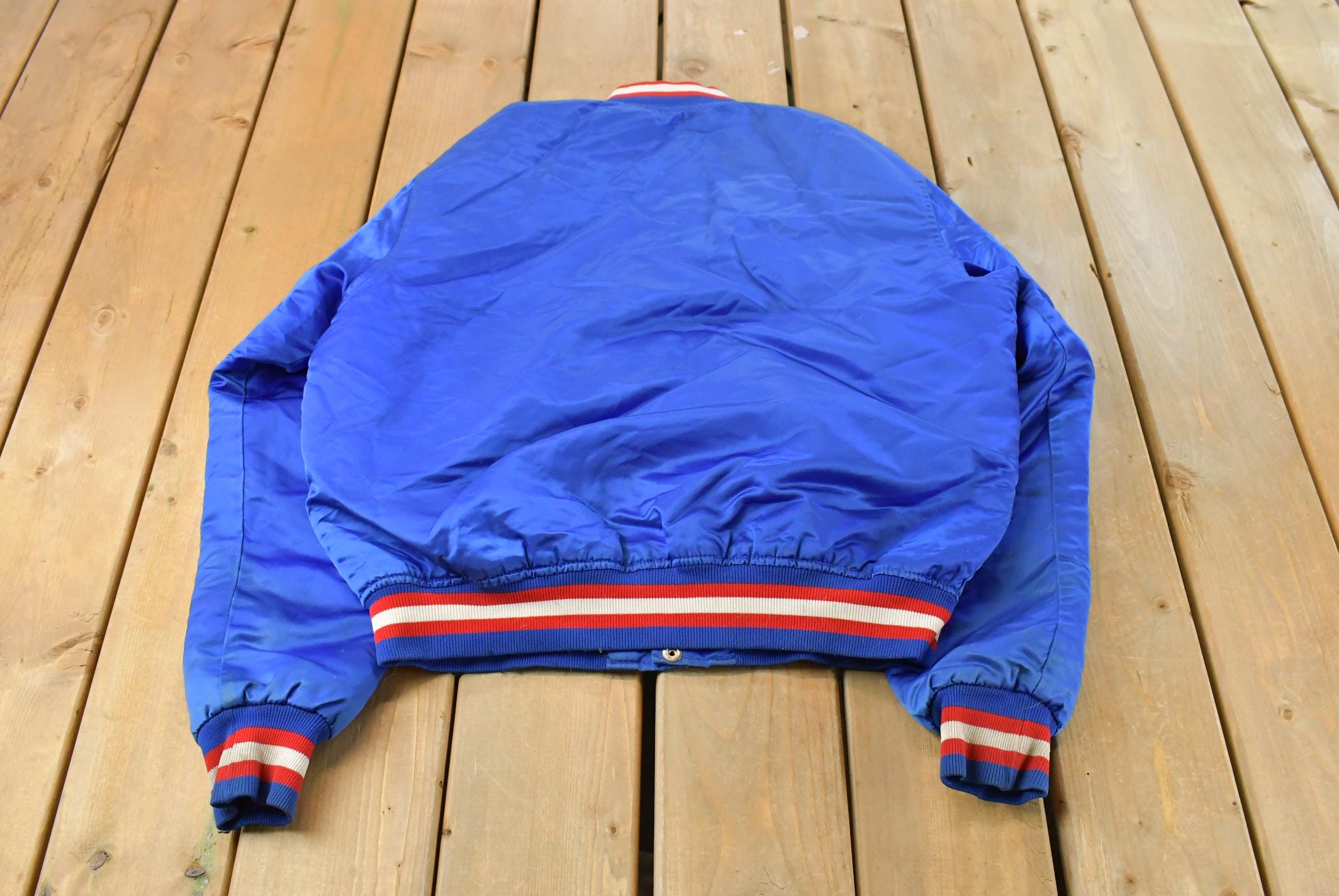 Vintage 1980s New England Patriots NFL Satin Snap Button Bomber Jacket Men's Medium