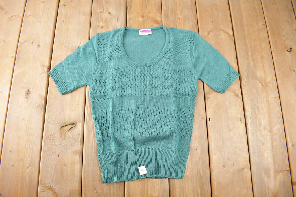 True Vintage 1960s Deadstock Miss Scotch English Short Sleeve Green Knit Acrylic Sweater
