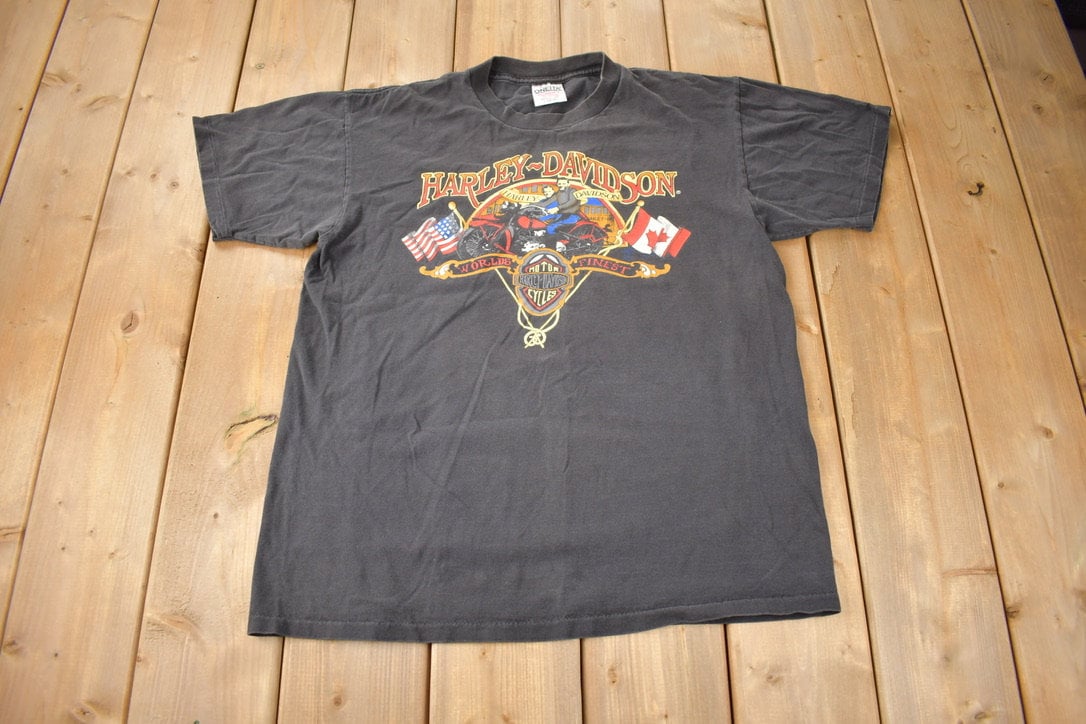 Vintage 1990s Hi Tech Toys Harley Davidson Winsloe Prince Edward Island Single Stitch Graphic T-Shirt Made In USA