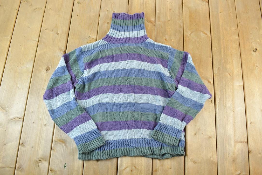 Vintage 1990s Columbia Knit Striped Turtleneck Sweater