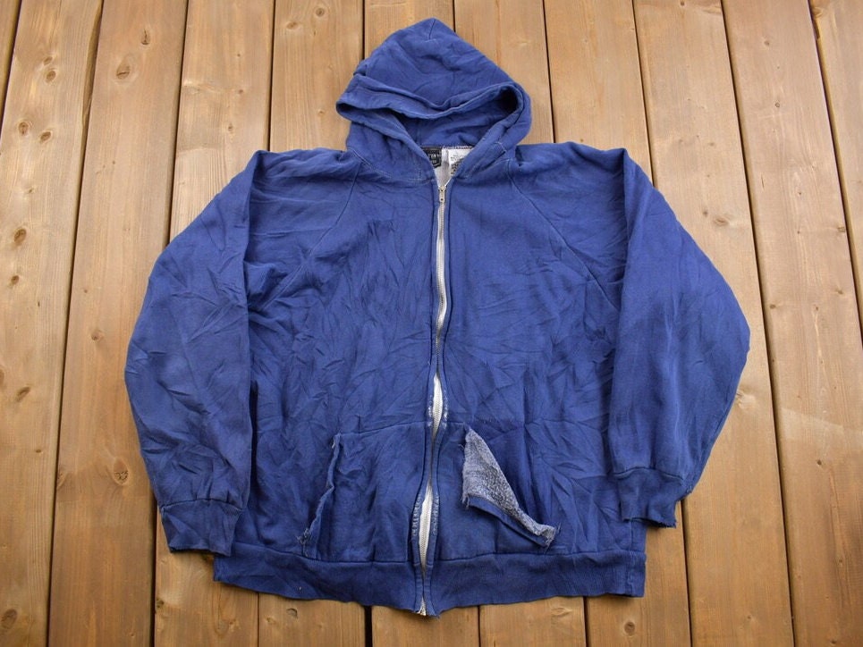 Vintage 1990s Jon Lauren Blank Blue Thermal Zip Up Hoodie