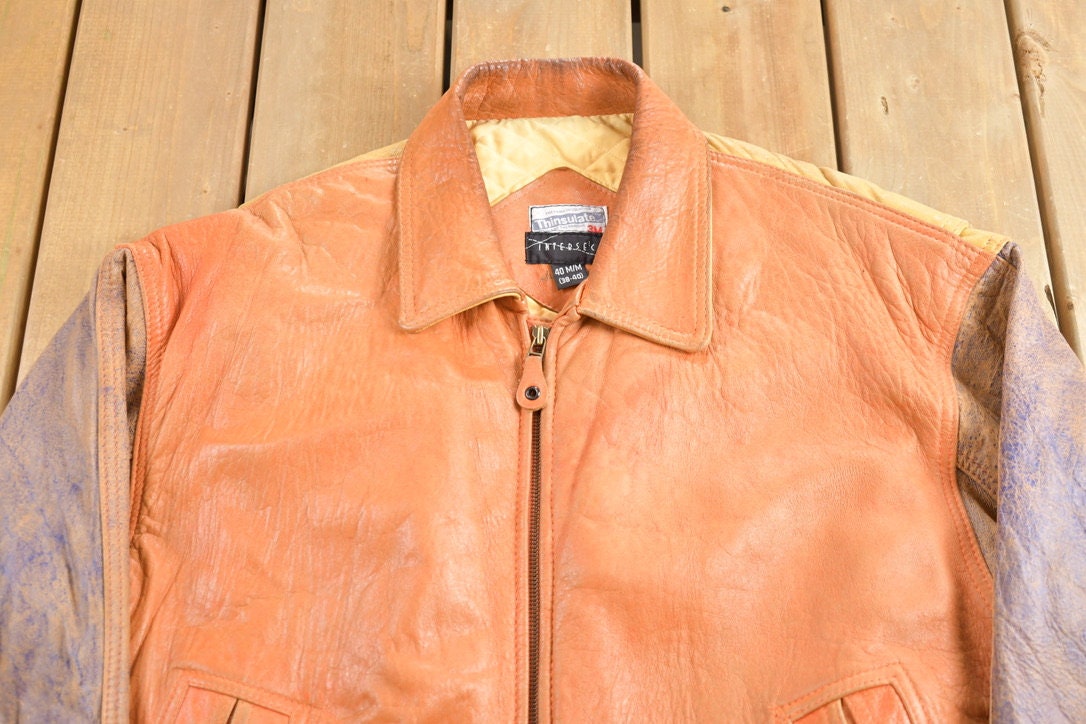 Vintage 1990s Intersect Colorful Leather Jacket