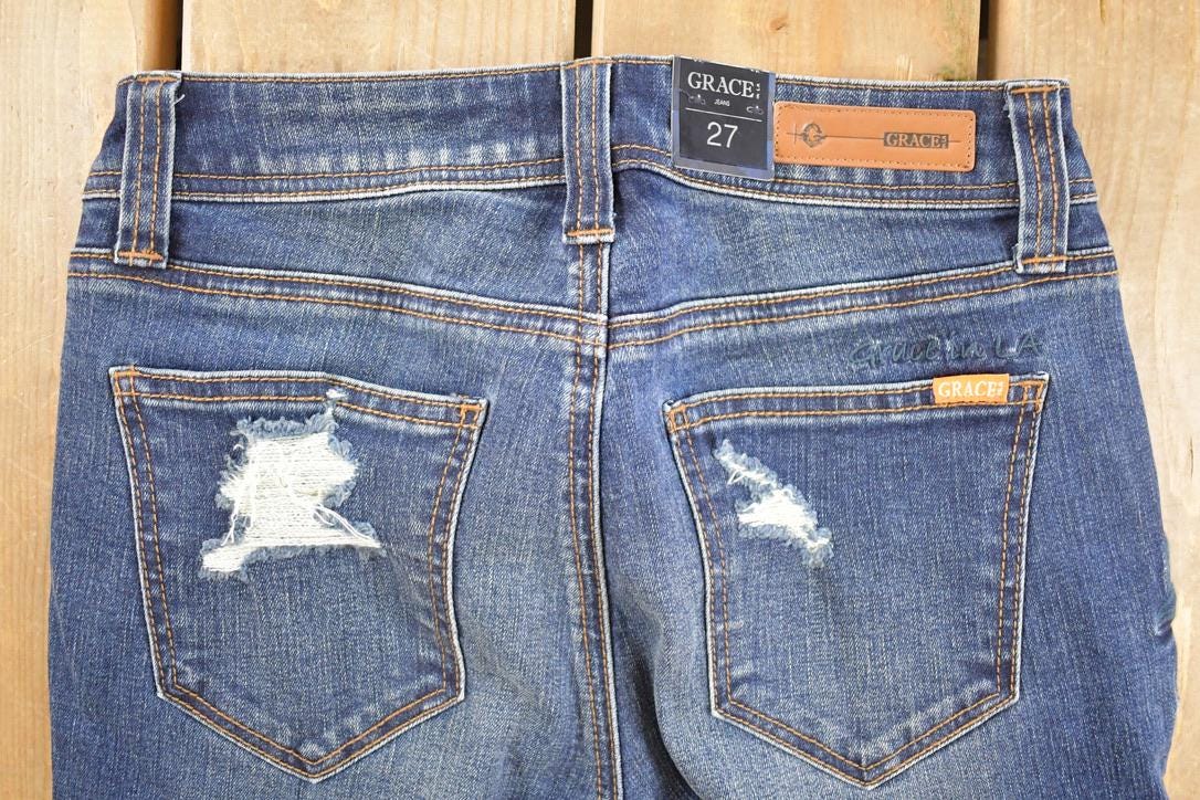 Vintage Deadstock Y2K Grace In LA Bedazzled Low Rise Jeans Women's Size 27 x 32