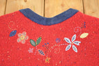 Vintage 1990s Koret City Blues Heavy Knit Flower Cardigan Sweater Women's L / Abstract Pattern 3D Knitted Sweatshirt