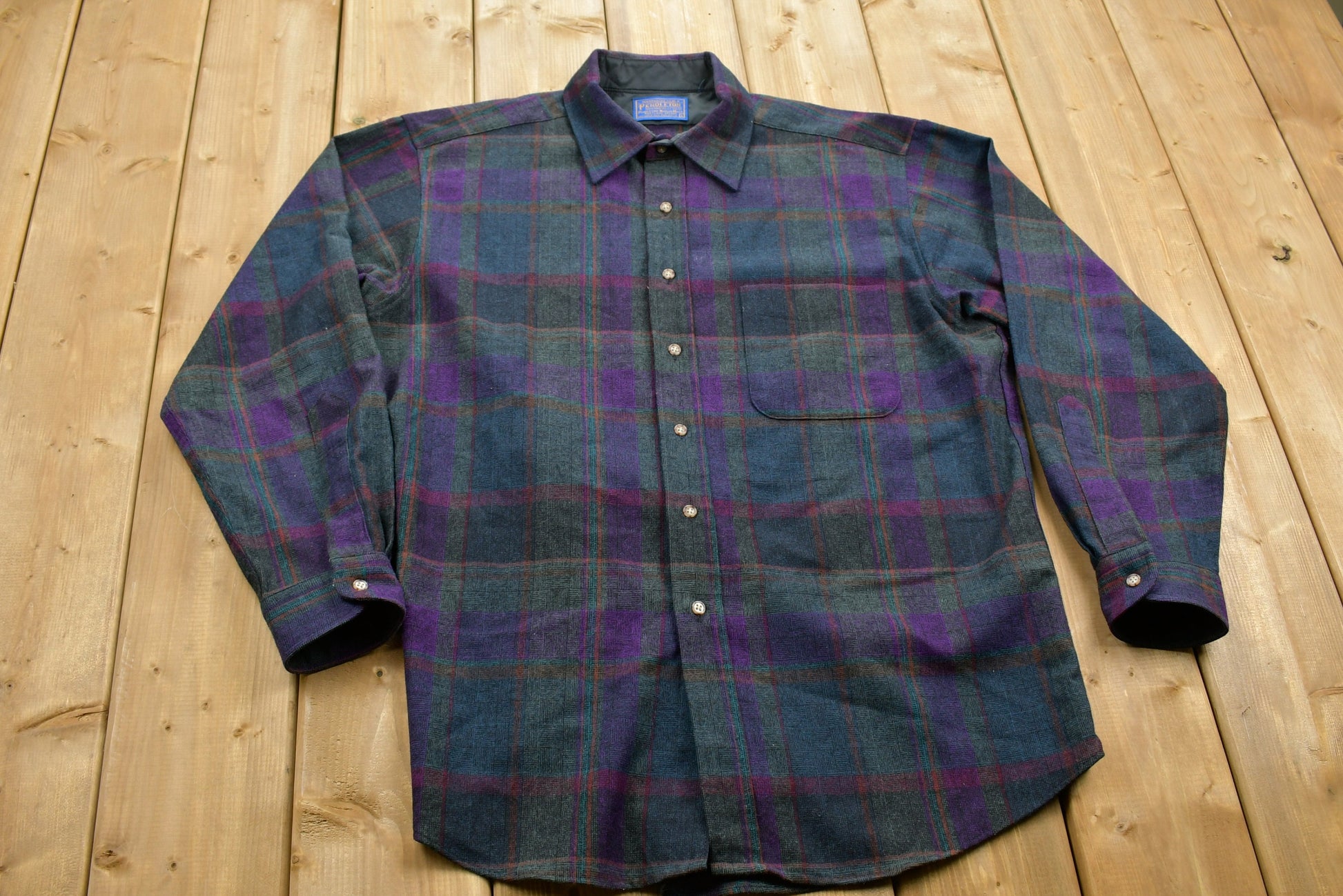 Vintage 1950s Pendleton Plaid Button Up Long Sleeve Shirt