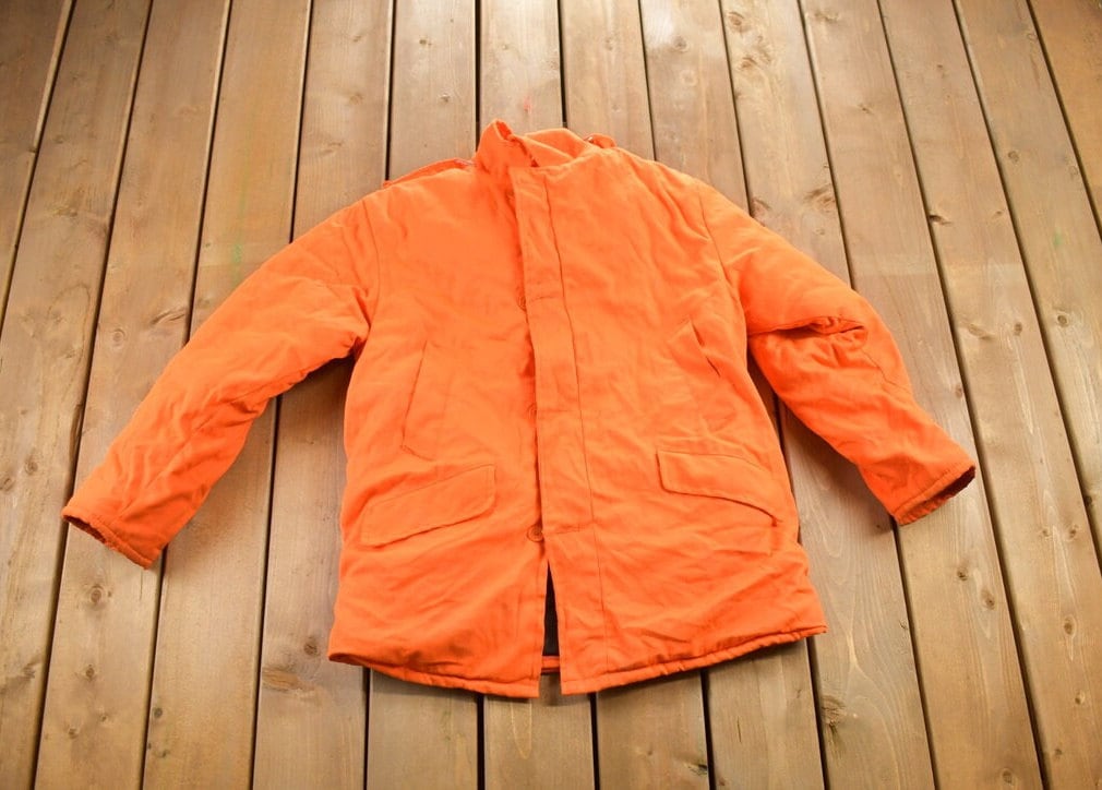 Vintage 1980s Solid Orange Fur Hood Jacket