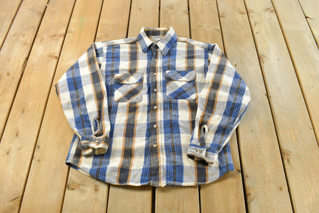 Vintage 1990s Five Brother Plaid Flannel Button Up Shirt Men's L /