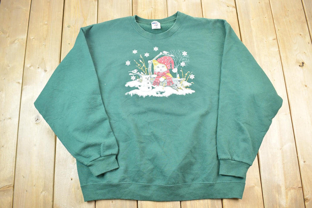 Vintage 1990s Cat Snowman Snow Cat Cute Crewneck Sweater