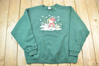 Vintage 1990s Cat Snowman Snow Cat Cute Crewneck Sweater