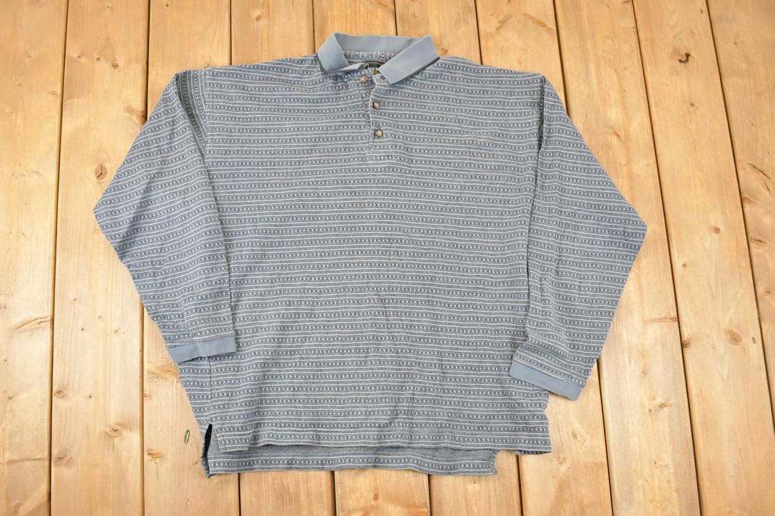 Vintage 1990s Hole In One Striped Quarter Button Shirt Men's L