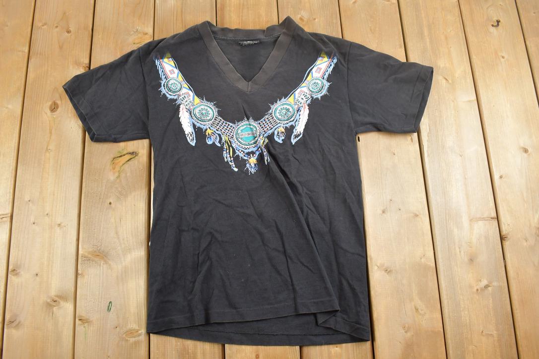 Vintage 1990s Beartooth Harley Davidson Aztec Motorcycle Souvenir T-Shirt