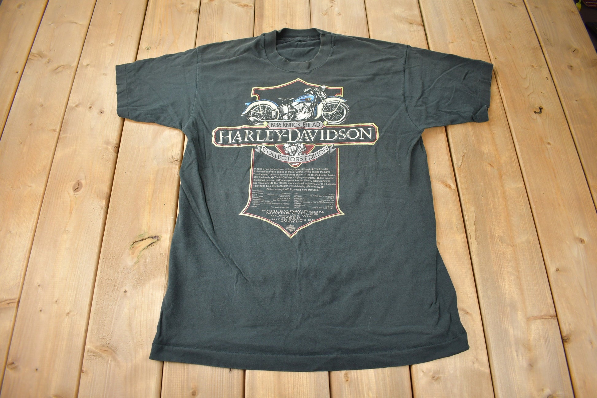 Vintage 1987 Harley Davidson Motorcycles Iron Block Adams Center New York Single Stitch Graphic T-Shirt Made In USA