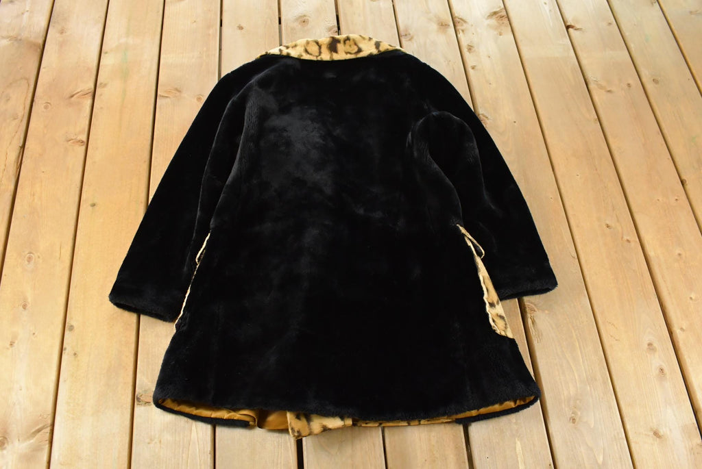 Vintage 1960s Fredric Cleveland Faux Leopard Print Fur Coat Women's M