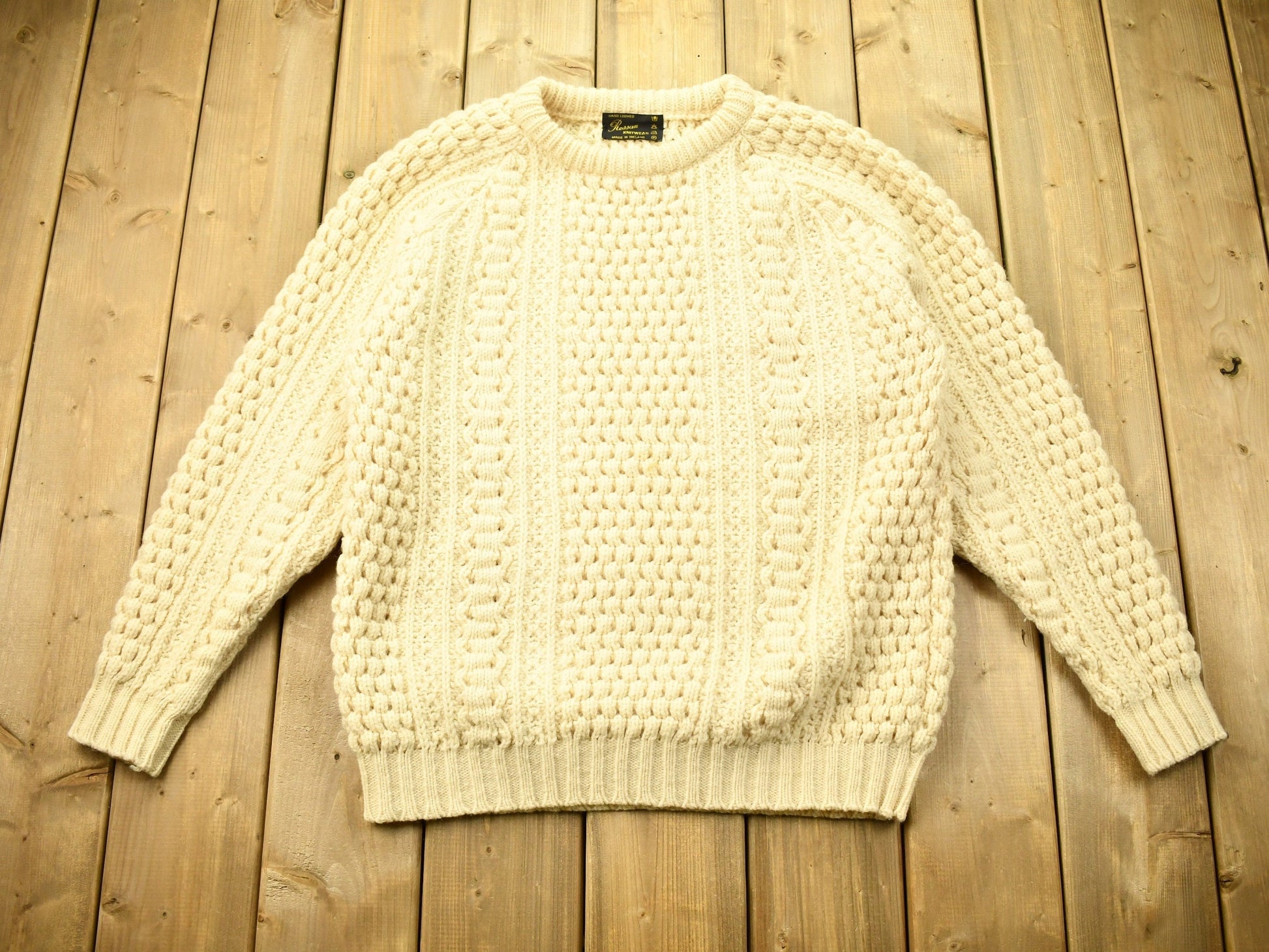 Vintage 1970s Rossan Knitwear 100% Wool 3D Cable Knit Sweater
