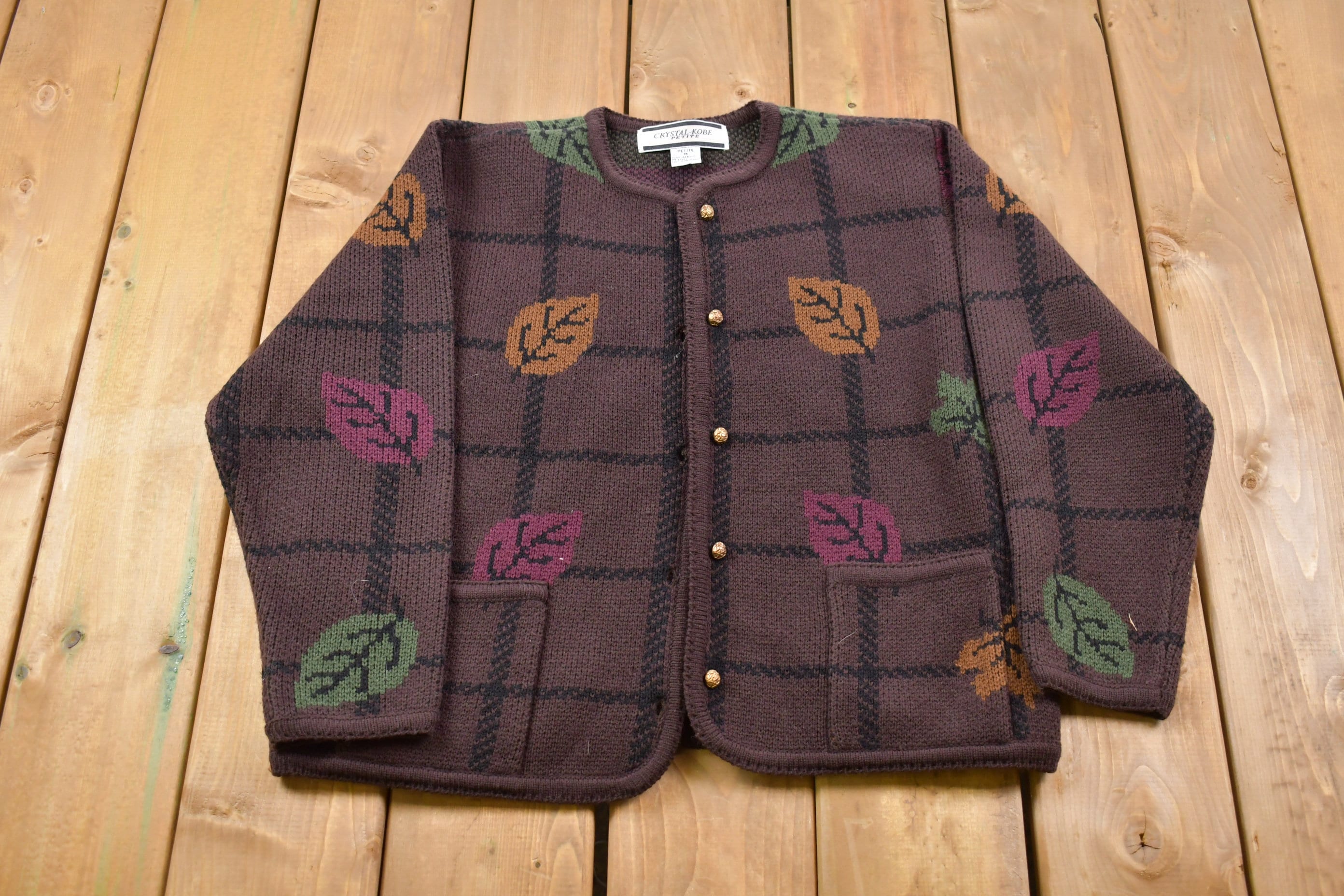 Vintage 1990s Crystal Kobe Fall Season Button Up Cardigan Sweater