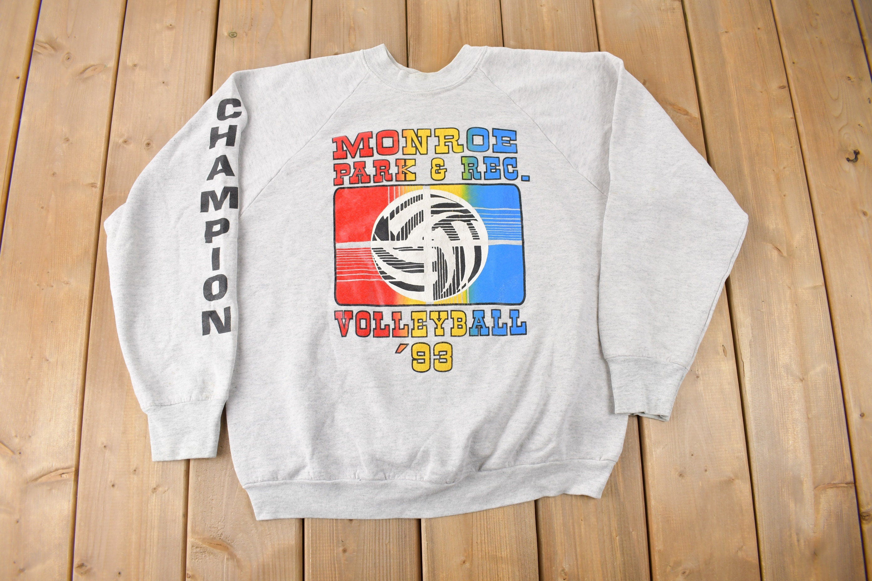 Vintage 1993 Monroe Park & Rec Volleyball Crewneck Sweatshirt Made In USA