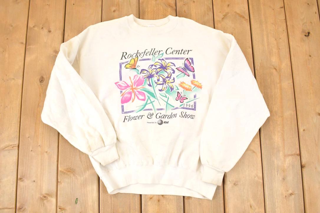 Vintage 1996 Rockefeller Centre Floral Graphic Print Crewneck Sweatshirt Women's L