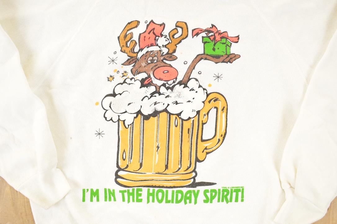 Vintage 1990s Drunk Reindeer Holiday Spirit Christmas Crewneck Sweatshirt Men's M / Made In USA / 90s Xmas Crewneck / Cute Cartoon Holidays