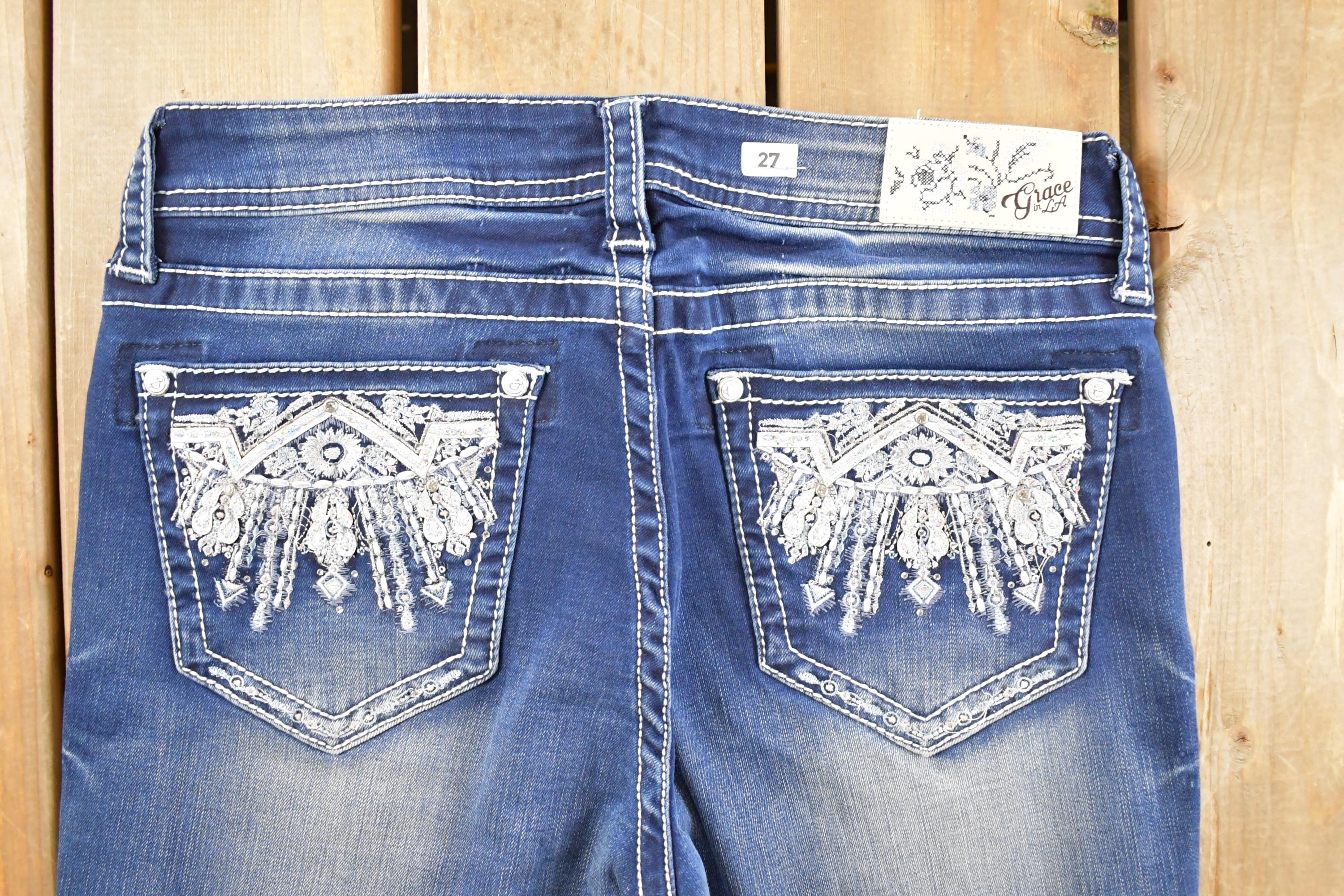 Vintage Deadstock Y2K Grace LA Bedazzled Low Rise Jeans Women's Size 27 x 32