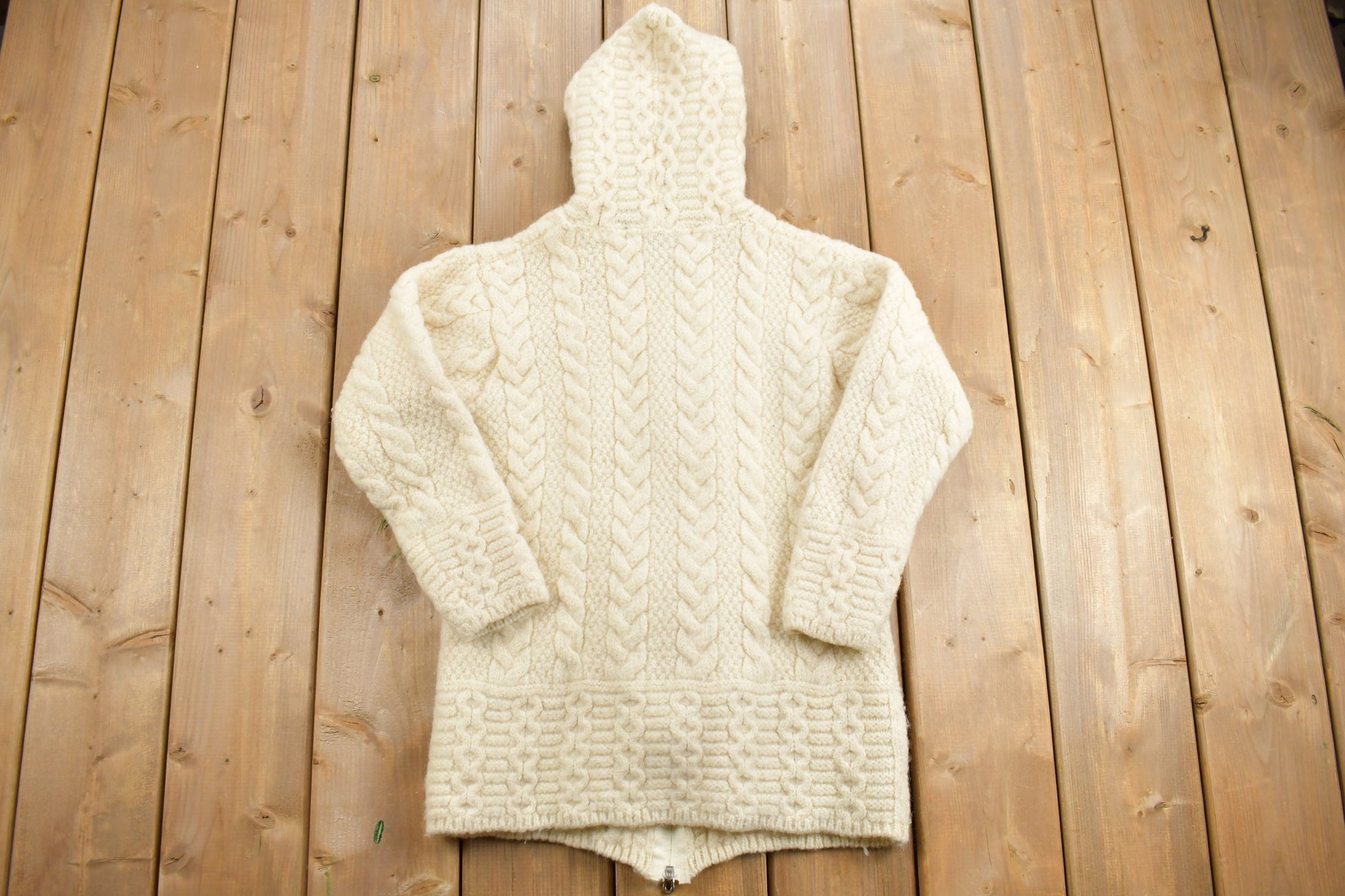 Vintage 1990s 3D Cable Knit Zip Up Hoodie / Inis Craft / 100% Merino Wool Sweater / Vintage Cable Knit / Abstract Knit