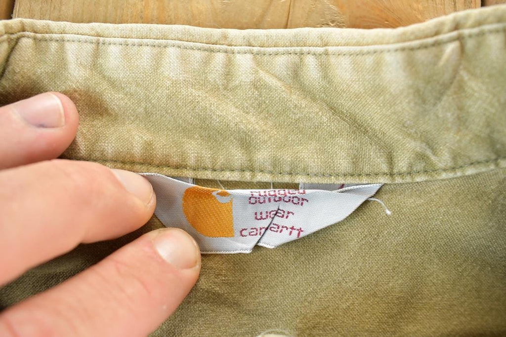 Vintage 90s Carhartt Button Up Shirt - Olive Tan Heavy Cotton Mens L