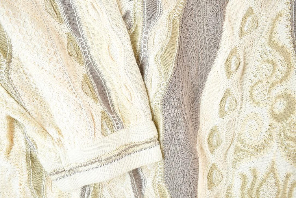 Vintage 1990s Coogi Made In Australia 3D knit 100% Cotton Cream Colour Abstract Pattern Knit Crewneck Sweater