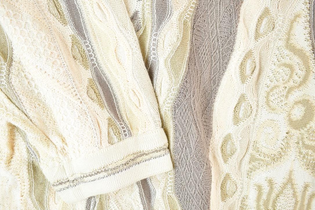 Vintage 1990s Coogi Made In Australia 3D knit 100% Cotton Cream Colour Abstract Pattern Knit Crewneck Sweater