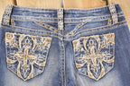Vintage Deadstock Y2K Grace In LA Bedazzled Bootcut Low Rise Jeans Women's Size 27 x 32
