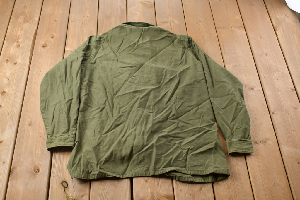 Vintage 1970s Army Military Green Button Up Shirt