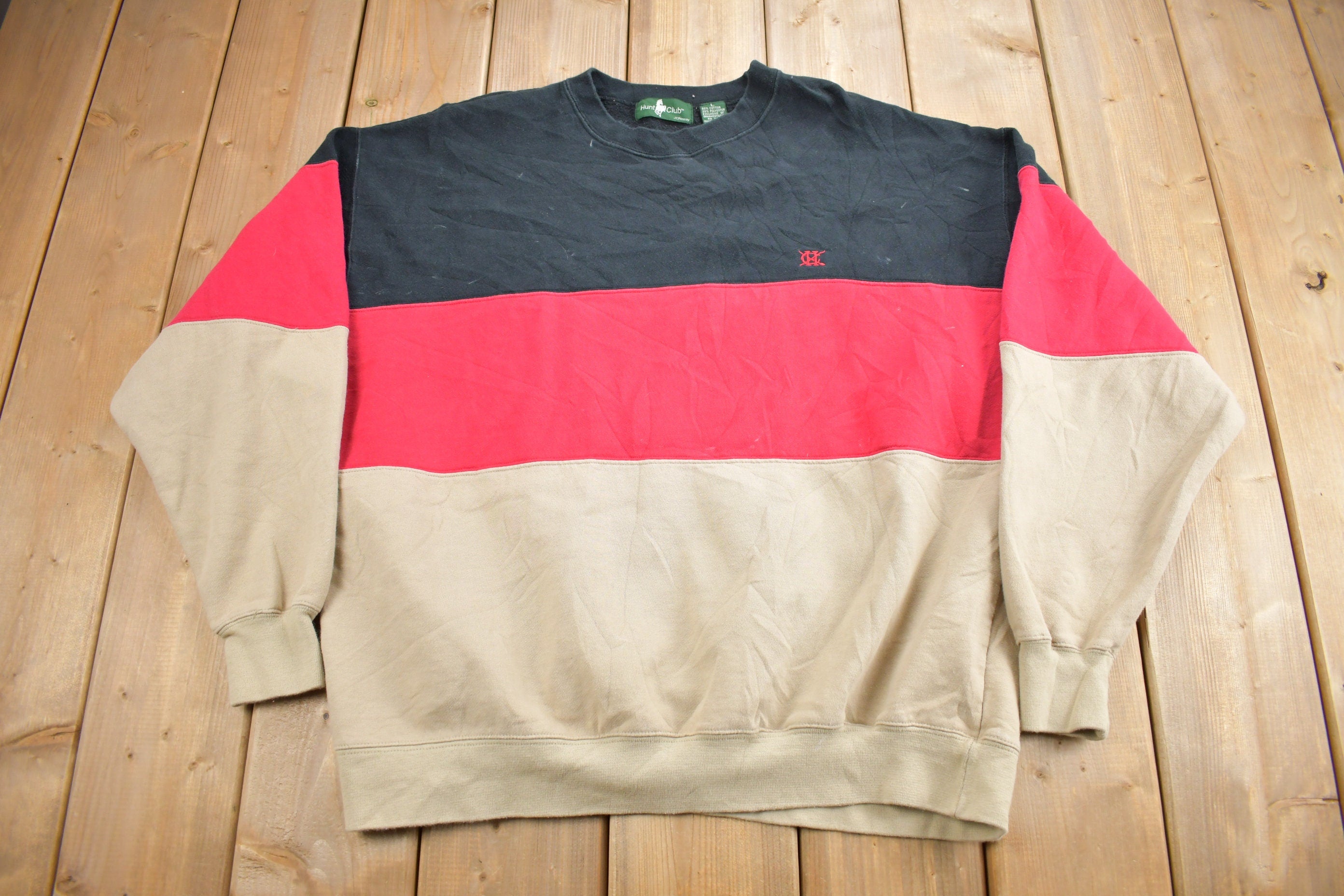 Vintage 1990s Hunt Club Color Block Crewneck Sweatshirt