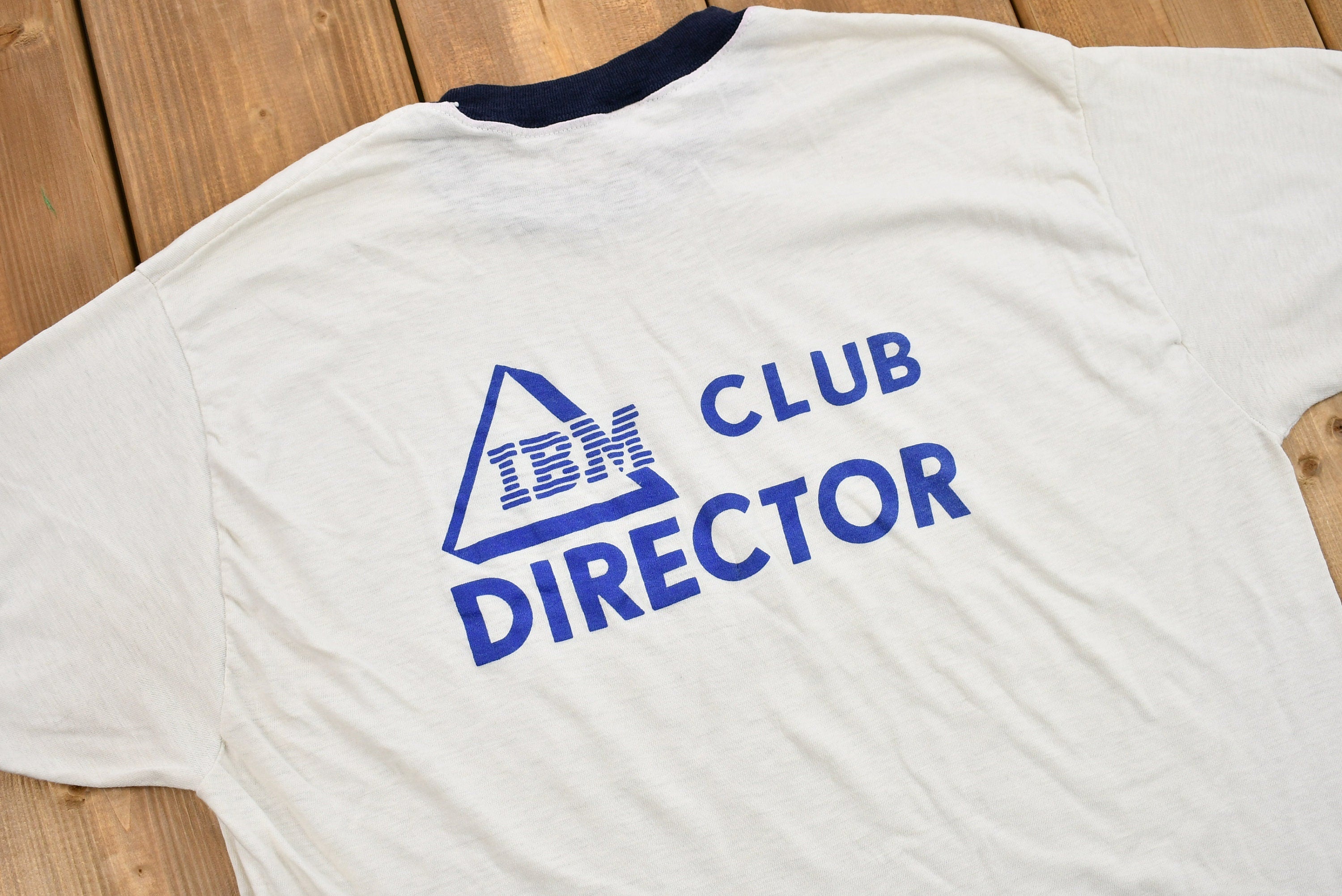 Vintage Early 1980s Naturally Distressed IBM Club Director Family Day Ringer T-Shirt