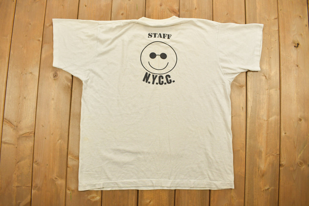 Vintage 1990s NYCC Staff Graphic T-Shirt / Streetwear / Retro Style / Single Stitch / Made In USA / 90s Graphic Tee / Smiley Face / NYC