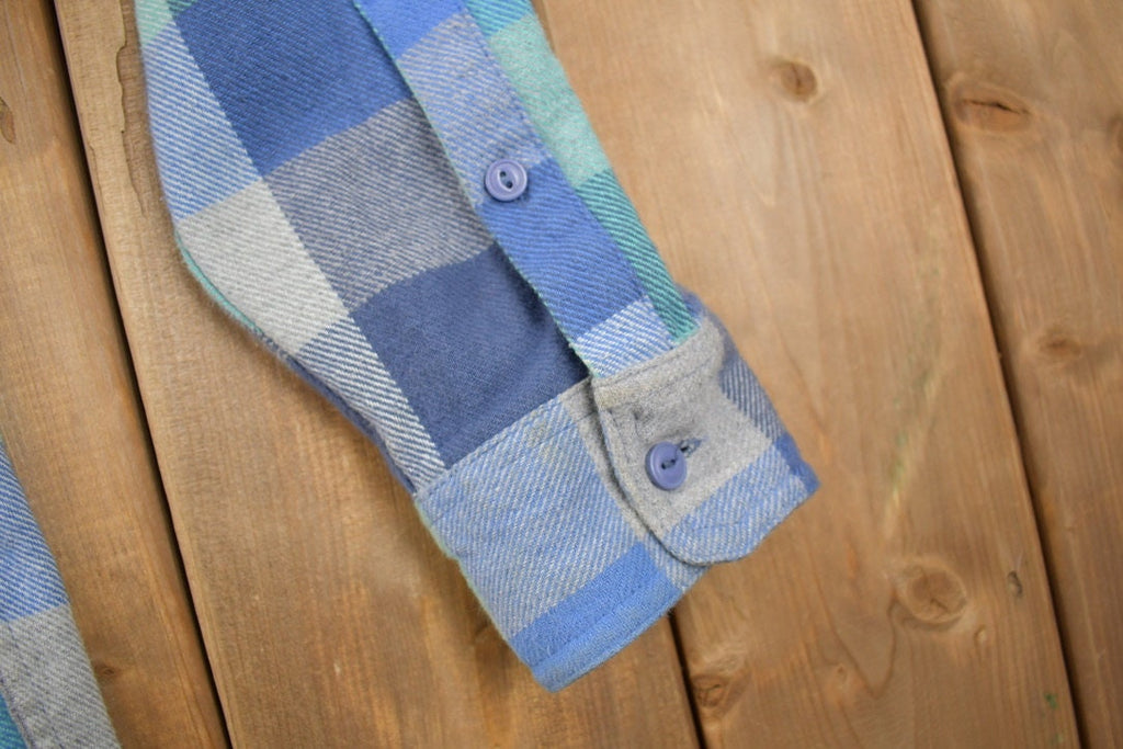 Vintage 1990s Blue Flannel Plaid Button Up Western Shirt